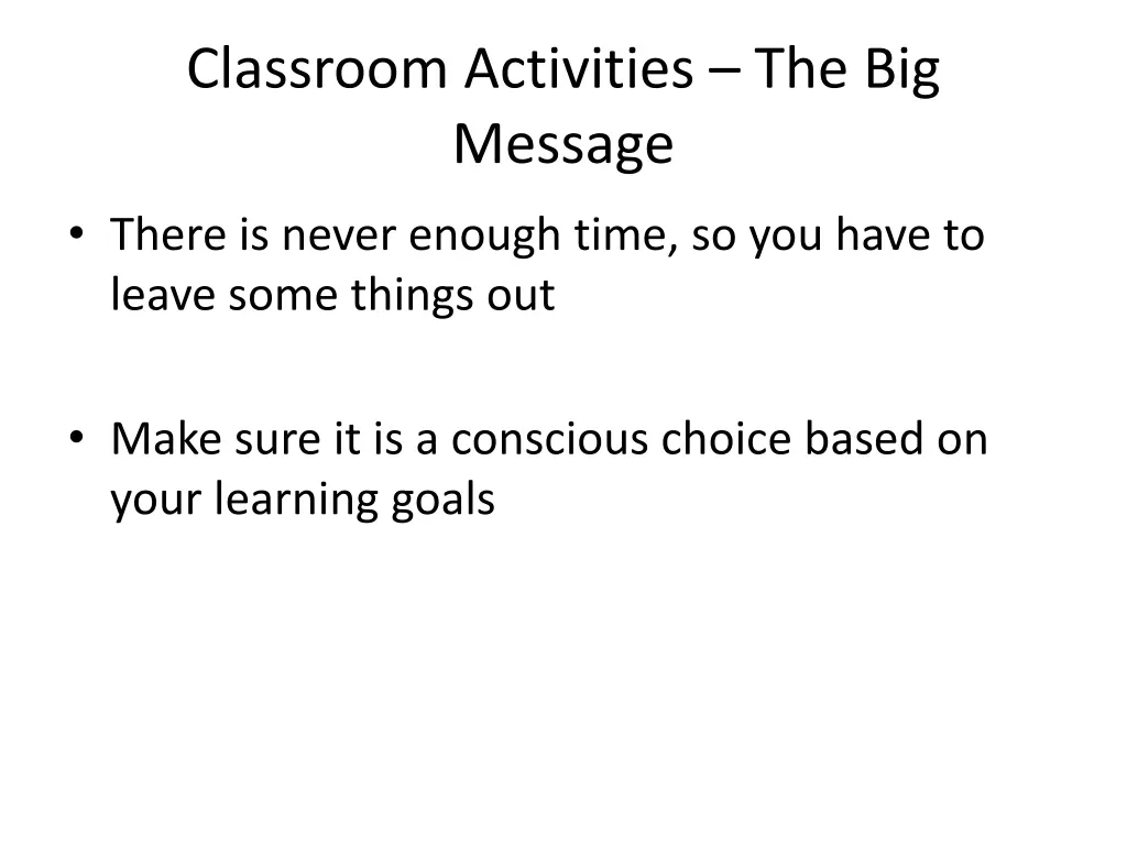 classroom activities the big message