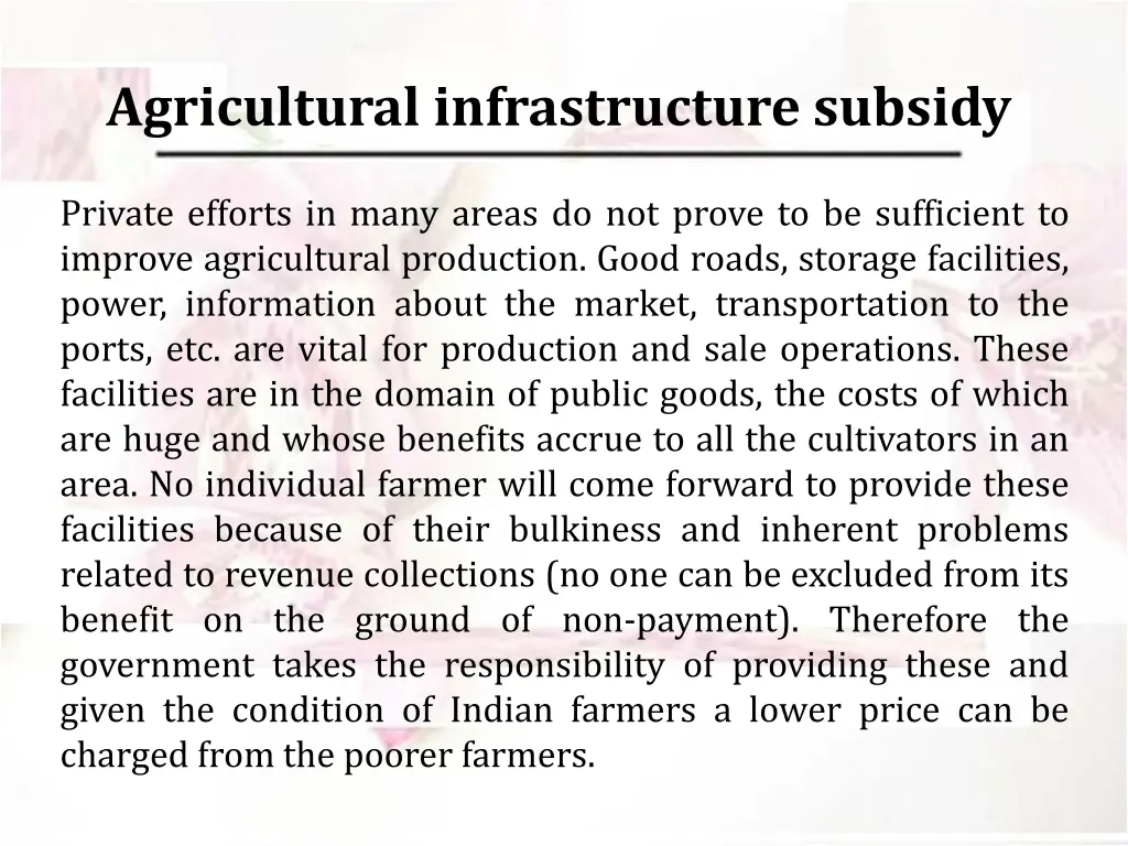 agricultural infrastructure subsidy