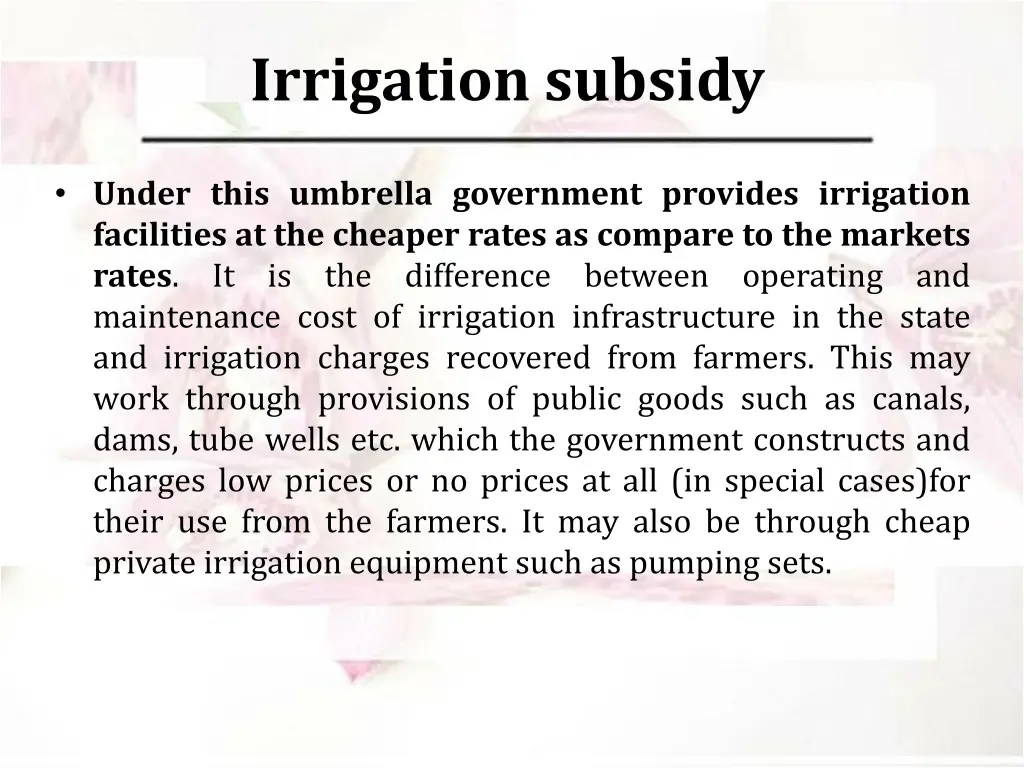 irrigation subsidy