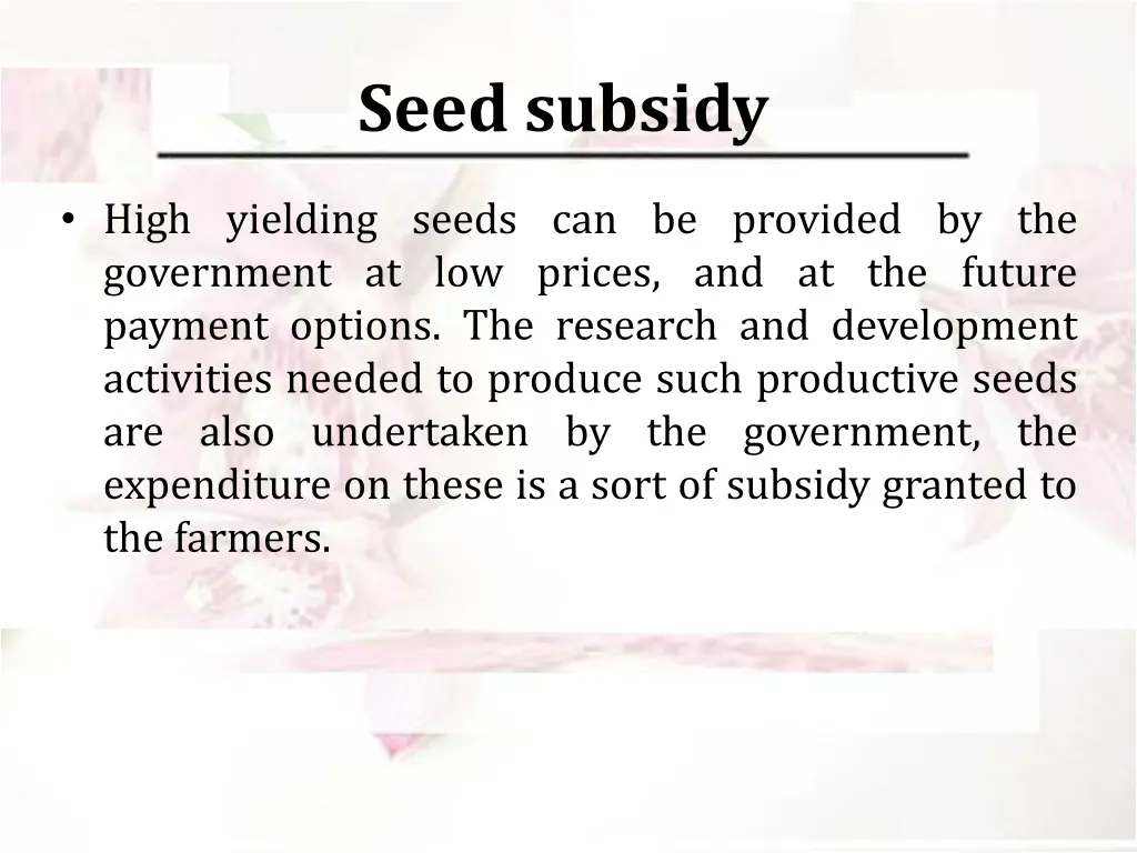 seed subsidy