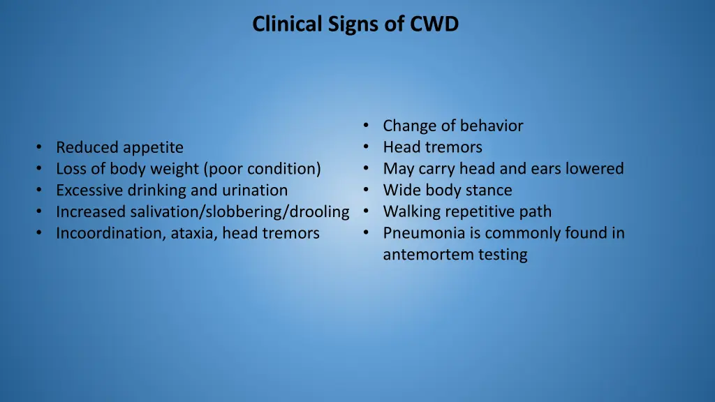 clinical signs of cwd 1