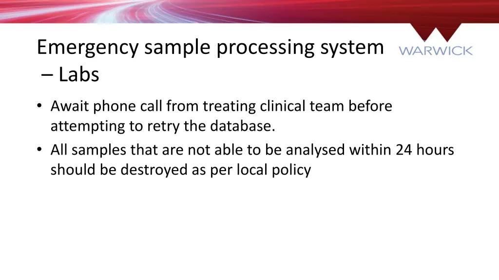 emergency sample processing system labs