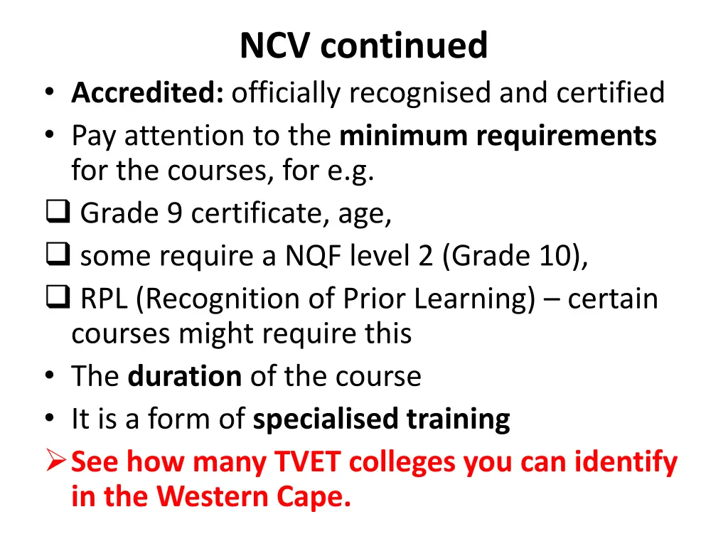 ncv continued