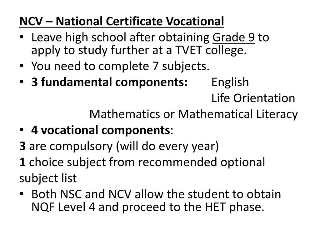 ncv national certificate vocational leave high