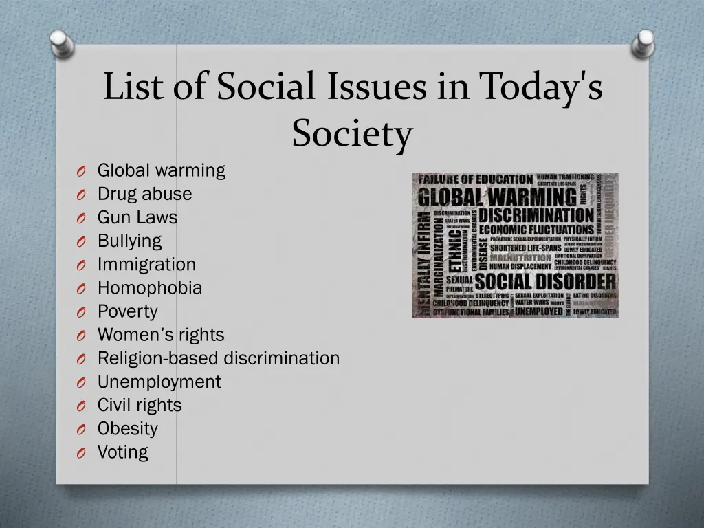 list of social issues in today s society o global