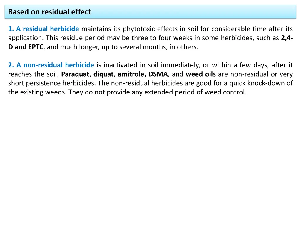 based on residual effect