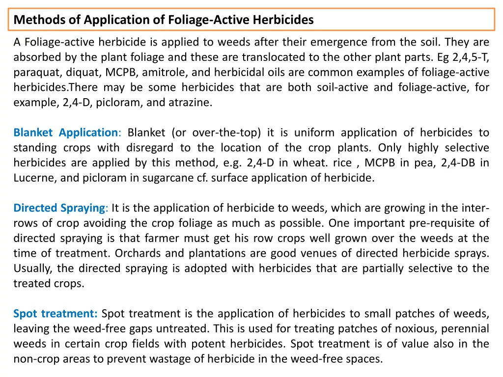 methods of application of foliage active