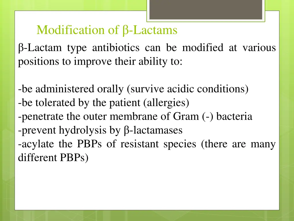 modification of lactams lactam type antibiotics