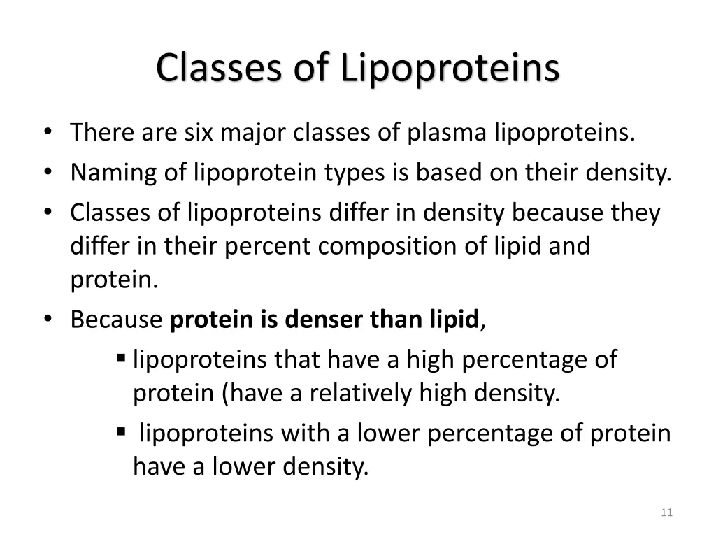 classes of lipoproteins