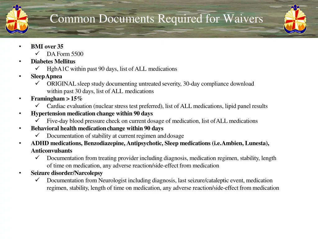 common documents required for waivers