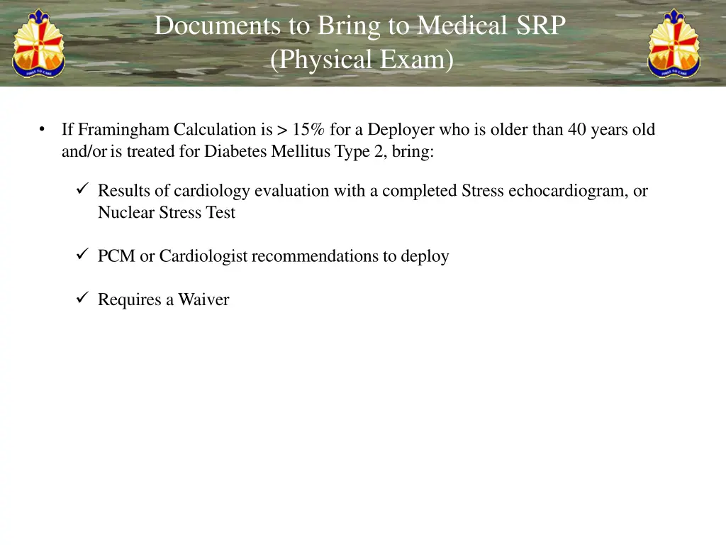 documents to bring to medical srp physical exam