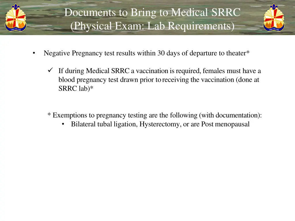 documents to bring to medical srrc physical exam 2