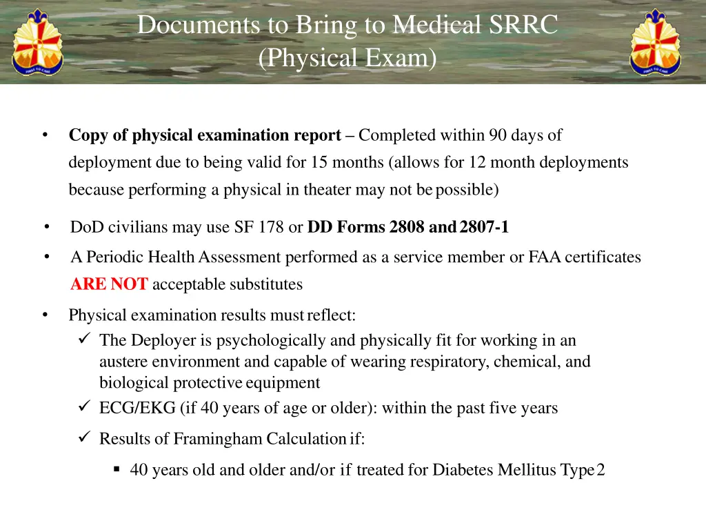 documents to bring to medical srrc physical exam