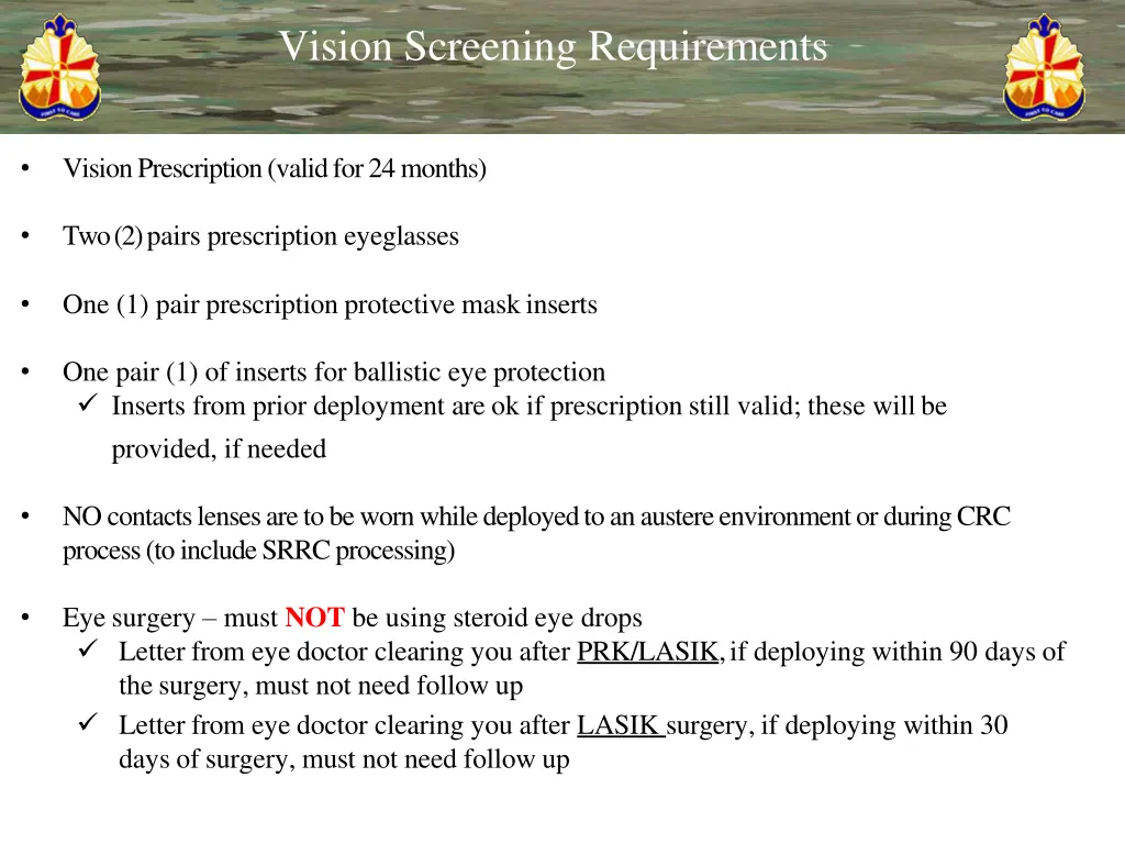 vision screening requirements