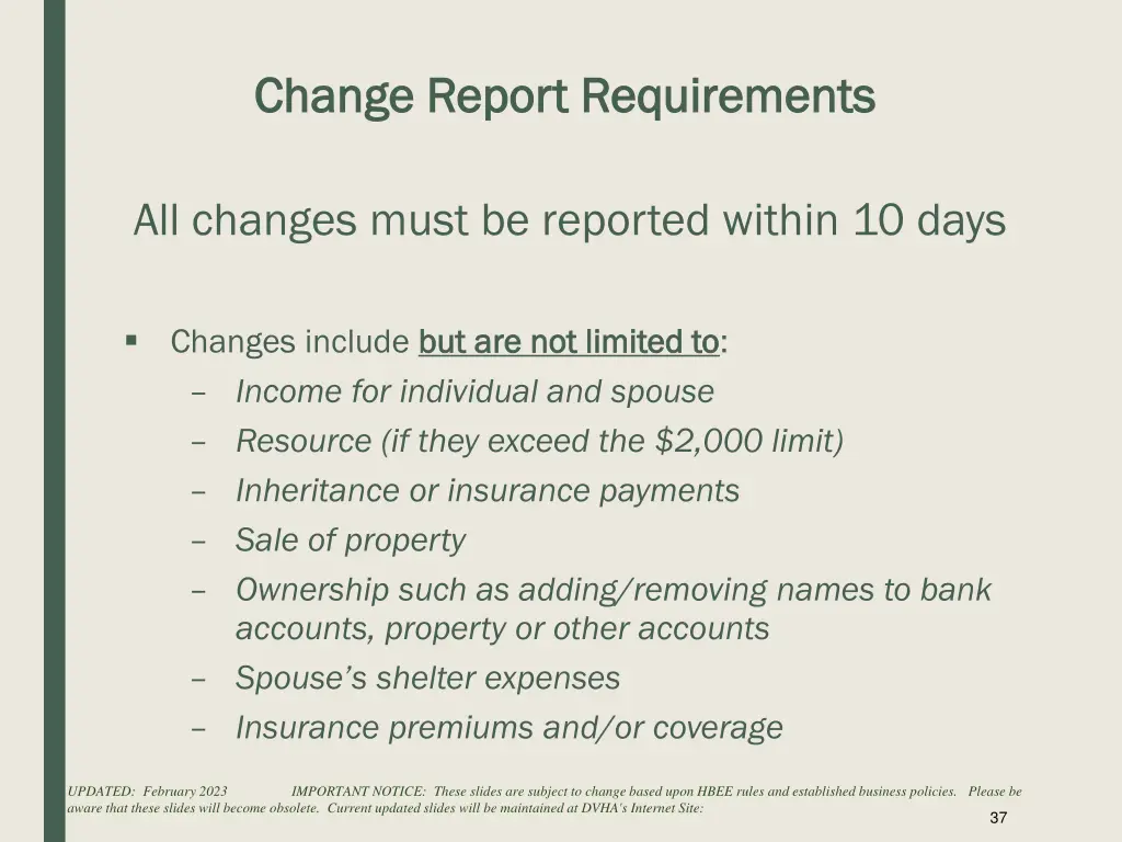 change report requirements change report