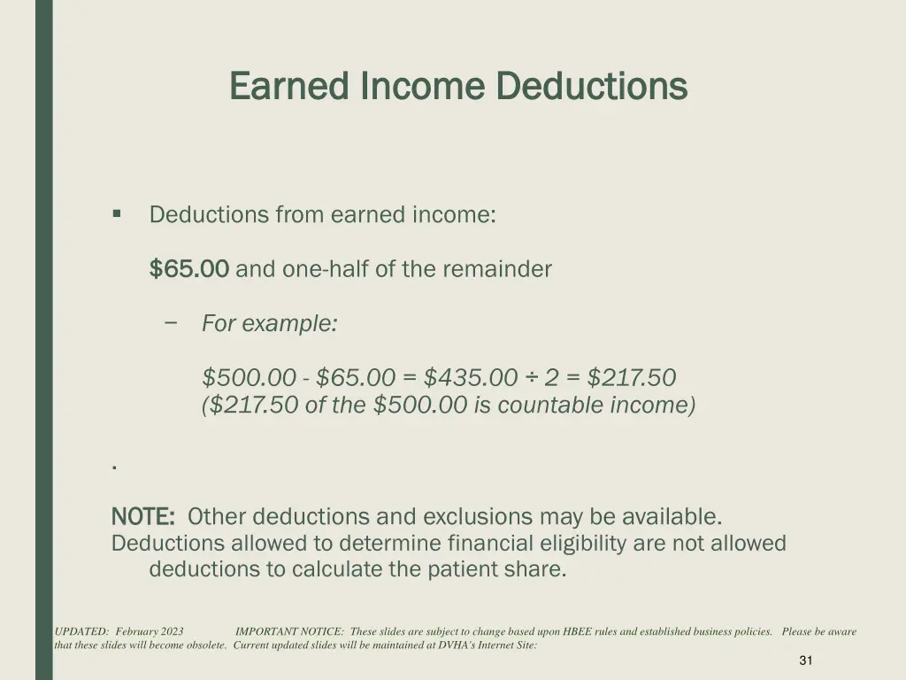 earned income deductions earned income deductions