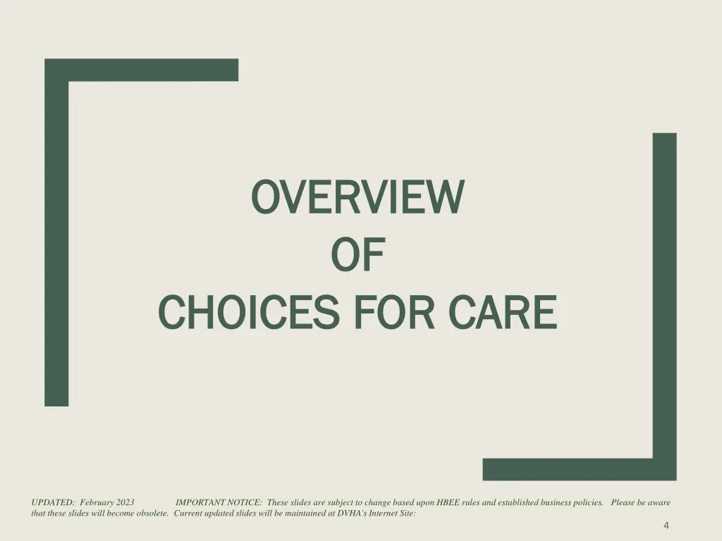 overview overview of of choices for care choices