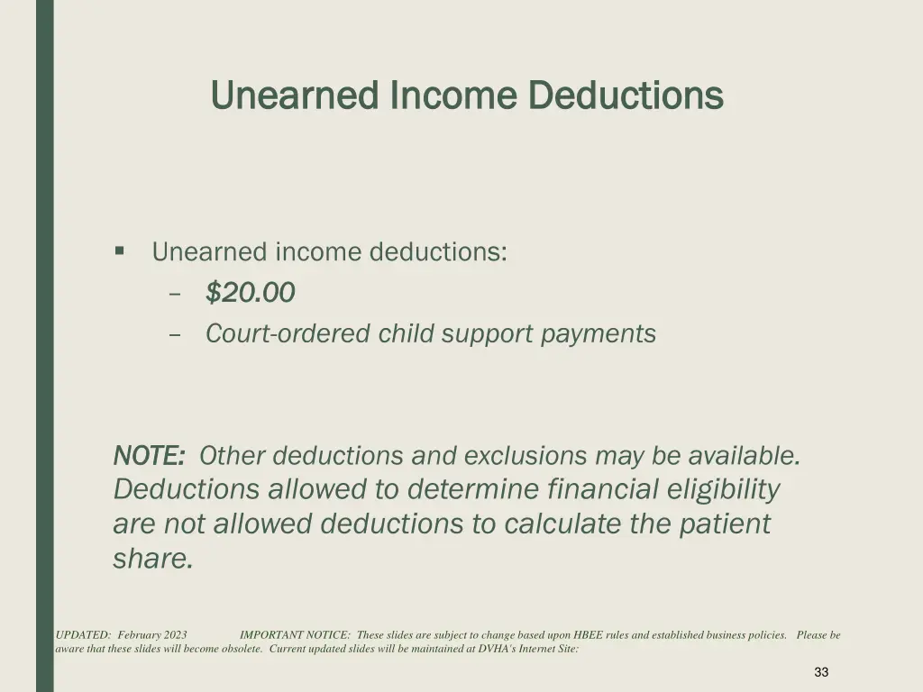 unearned income deductions unearned income