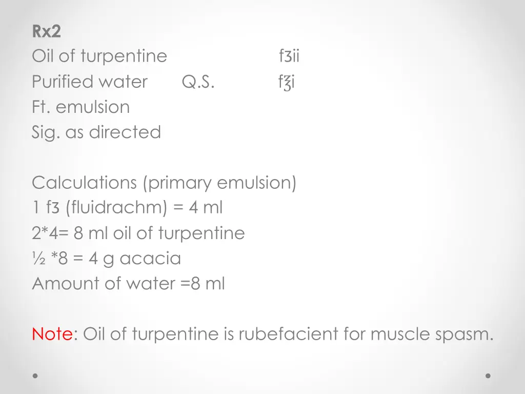 rx2 oil of turpentine f ii purified water