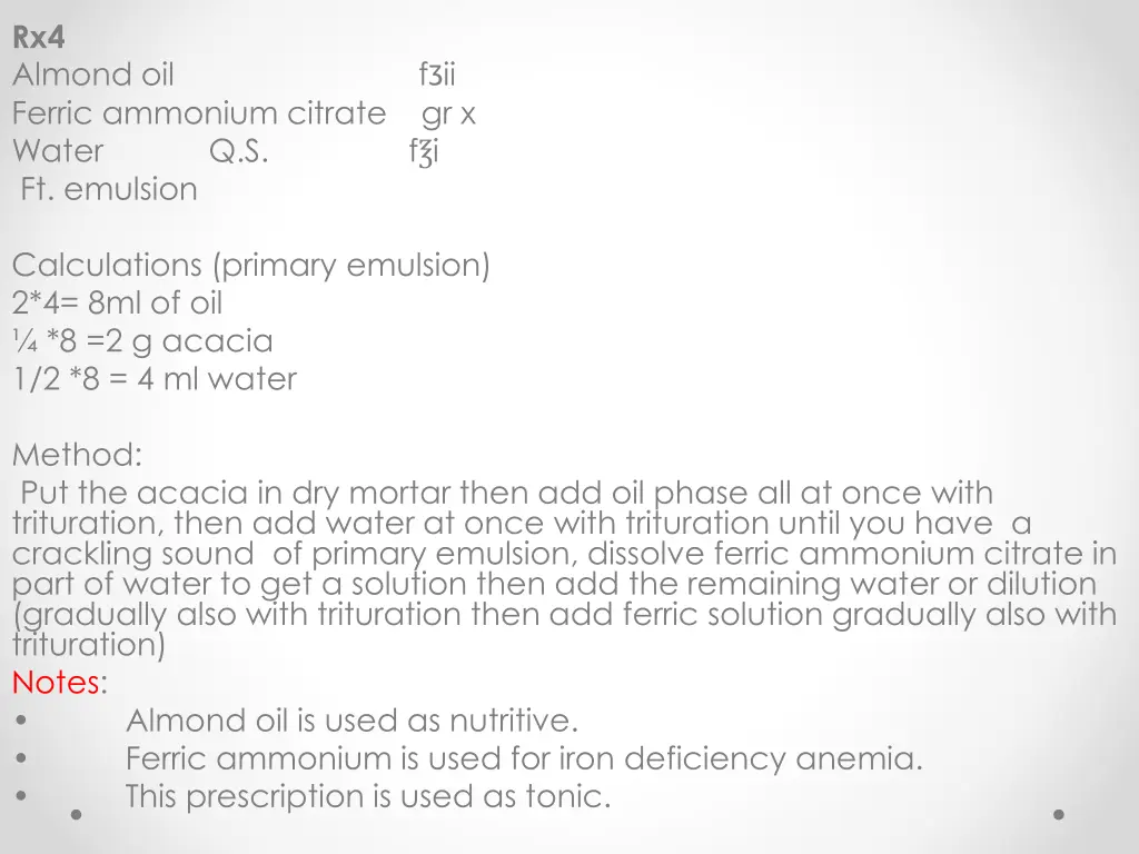 rx4 almond oil f ii ferric ammonium citrate