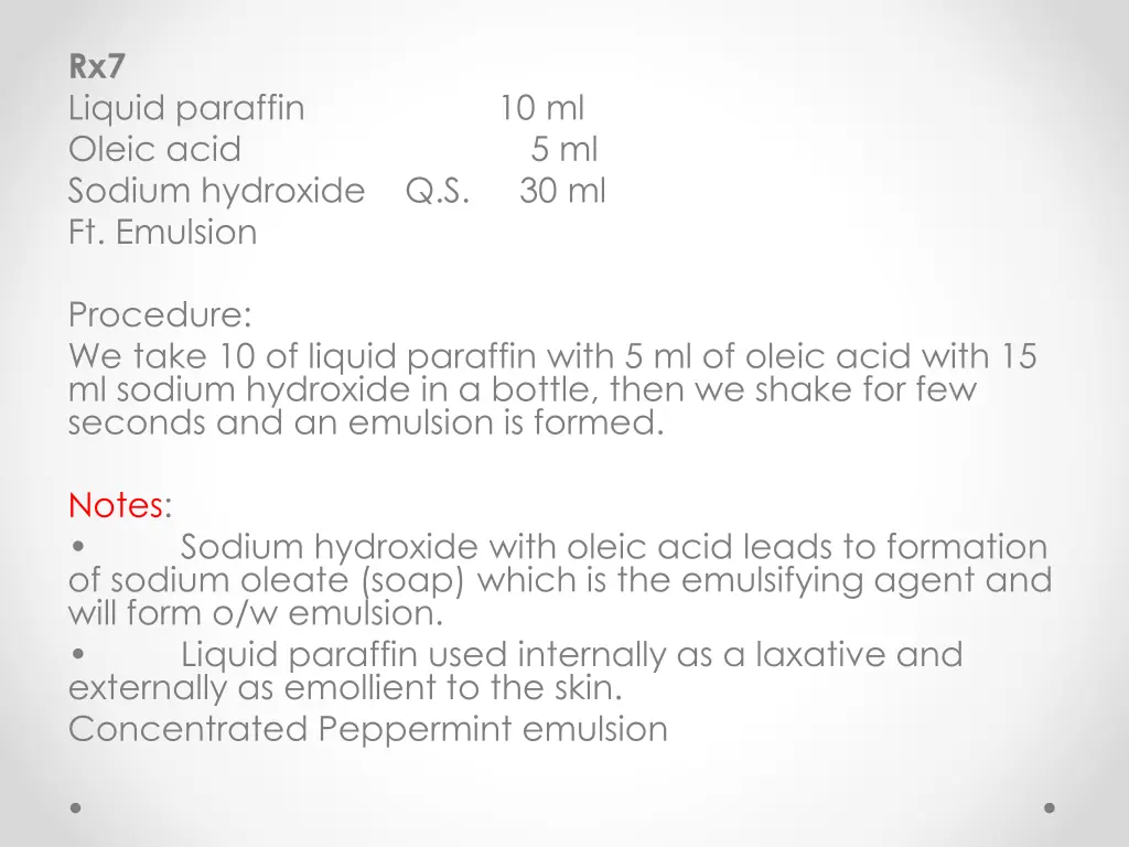 rx7 liquid paraffin 10 ml oleic acid 5 ml sodium