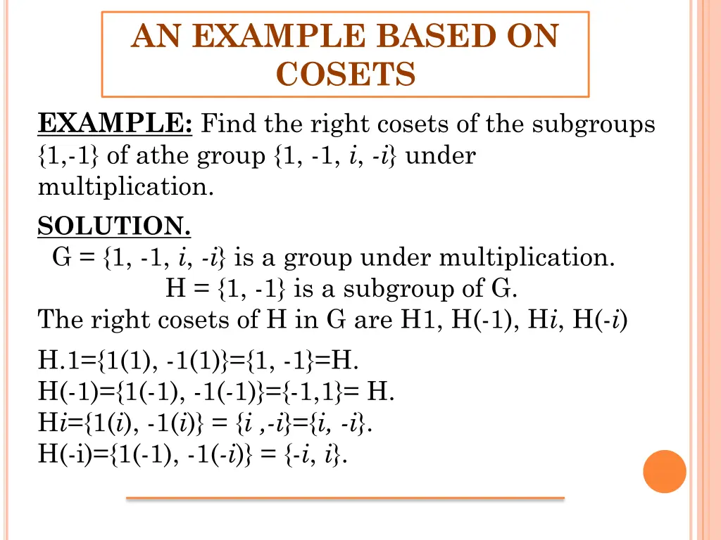 an example based on cosets example find the right