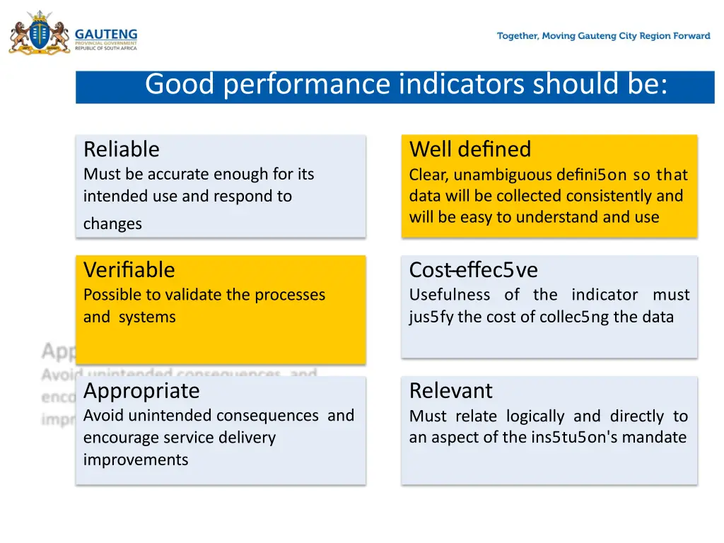 good performance indicators should be