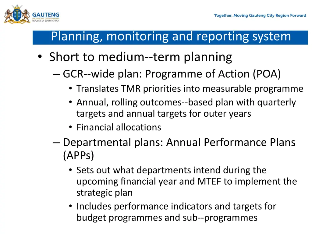 planning monitoring and reporting system short