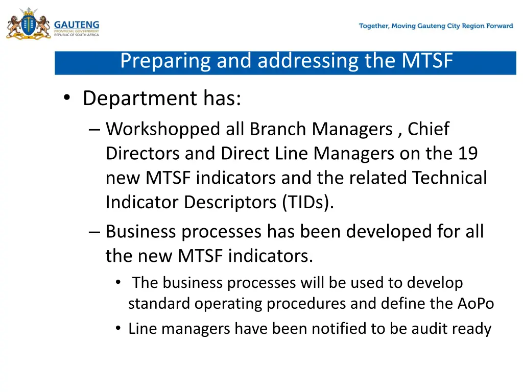 preparing and addressing the mtsf department