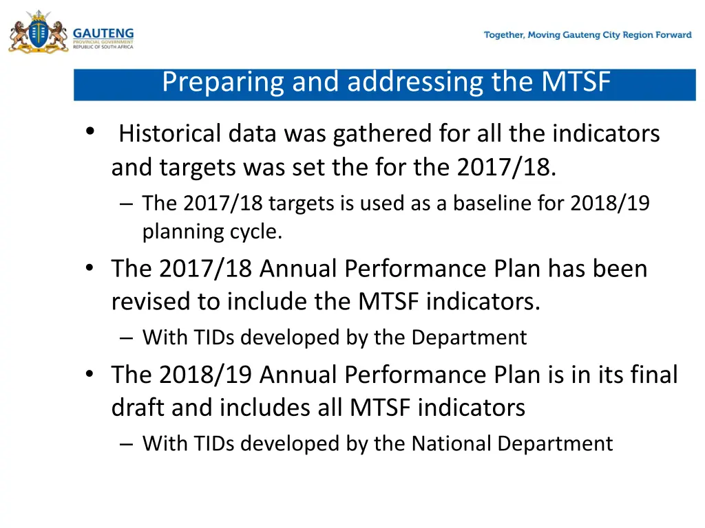 preparing and addressing the mtsf historical data