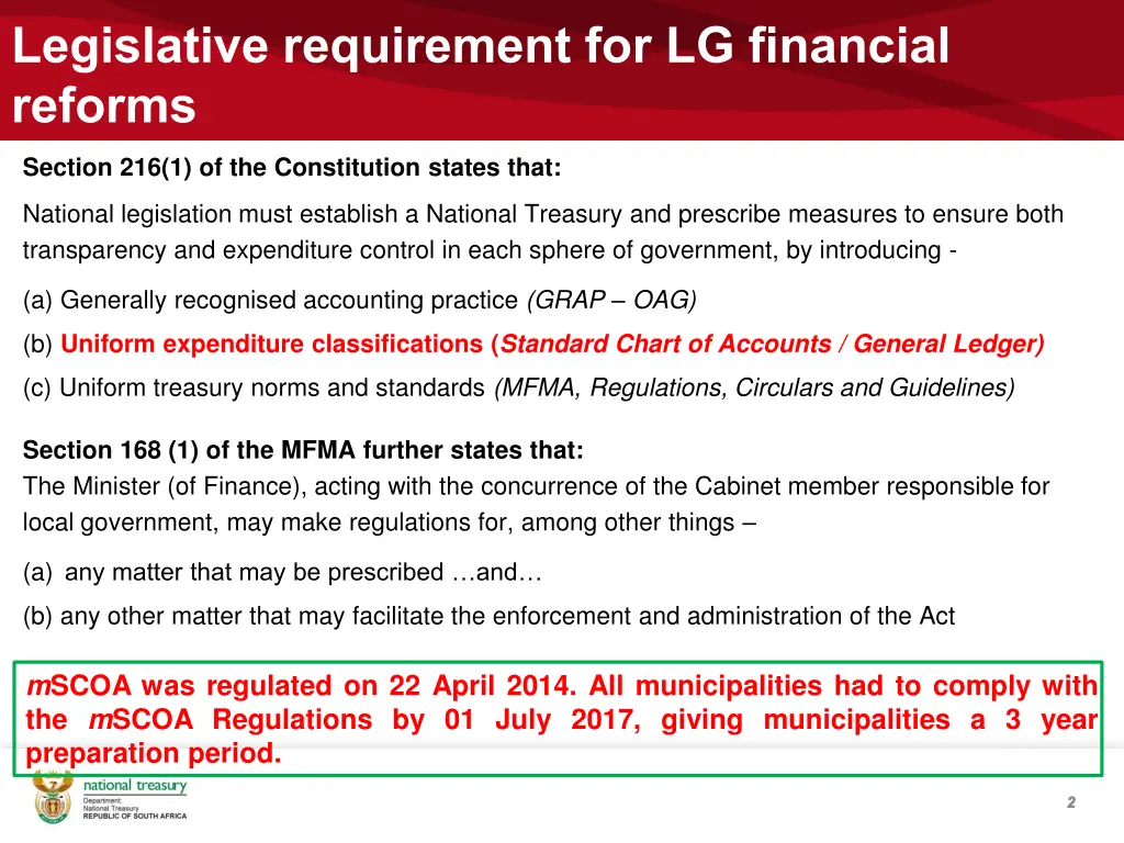 legislative requirement for lg financial reforms