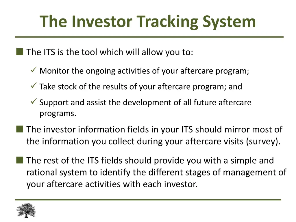 the investor tracking system 1