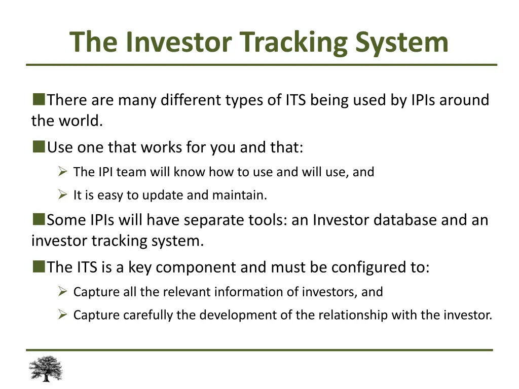 the investor tracking system