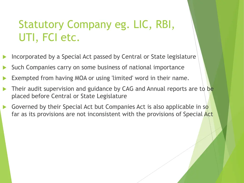 statutory company eg lic rbi uti fci etc