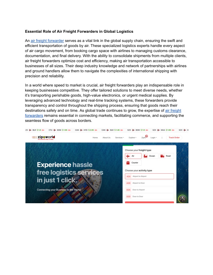 essential role of air freight forwarders