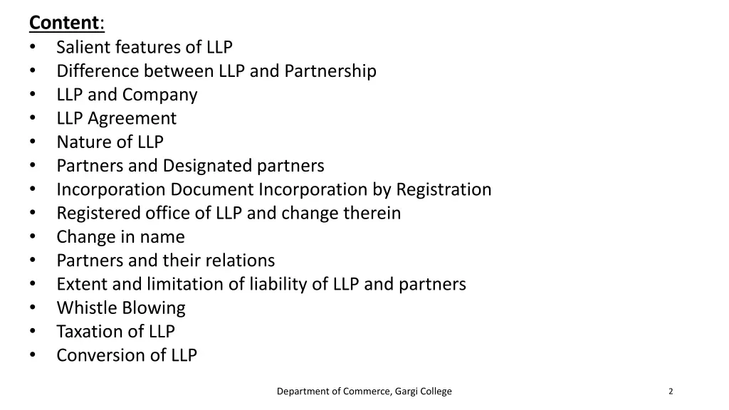 content salient features of llp difference