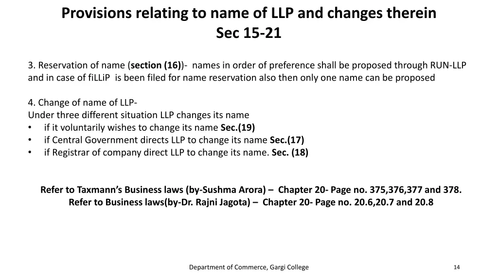 provisions relating to name of llp and changes 1