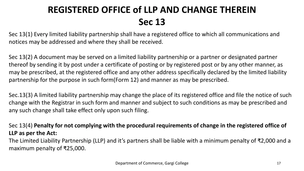 registered office of llp and change therein sec 13