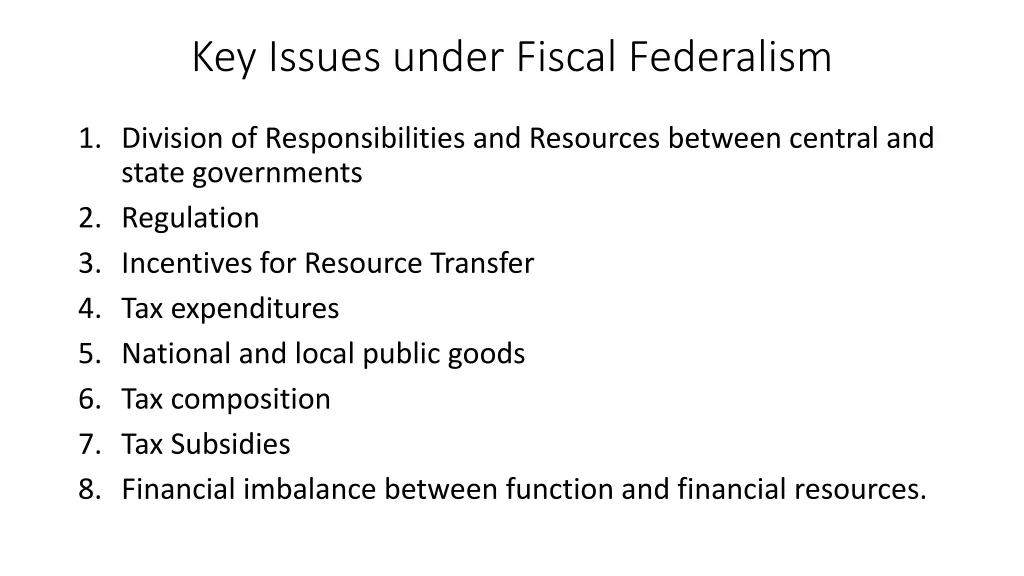 key issues under fiscal federalism