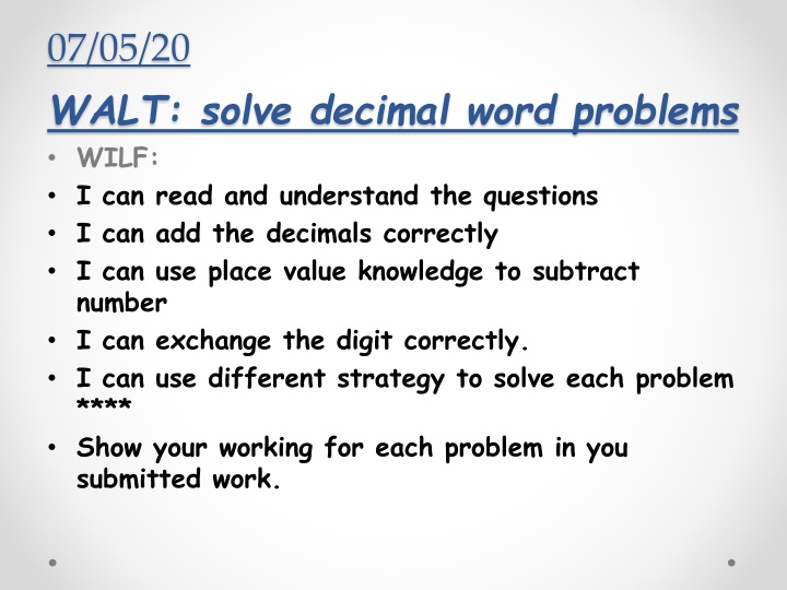 07 05 20 walt solve decimal word problems wilf