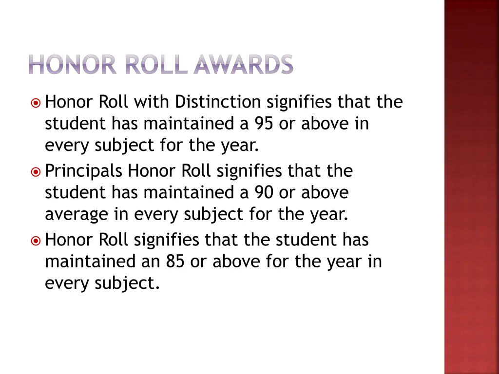 honor roll awards