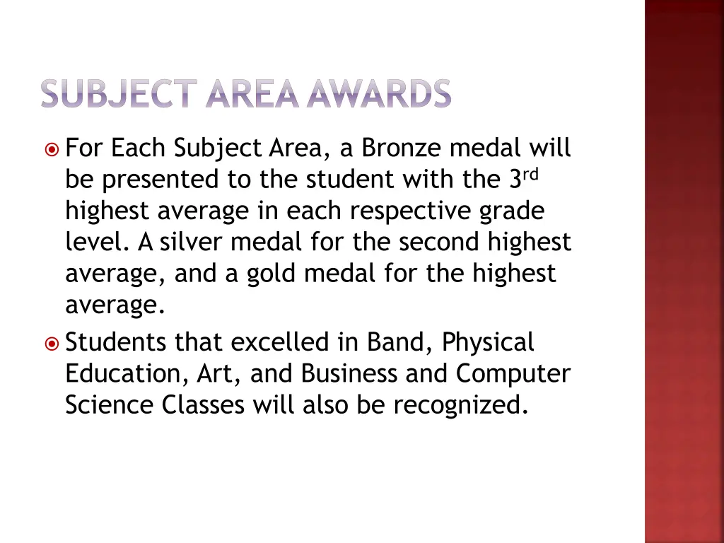 subject area awards