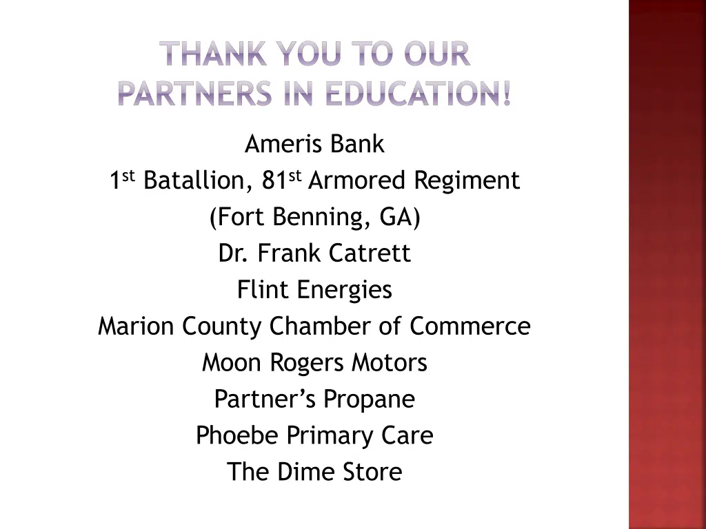 thank you to our partners in education