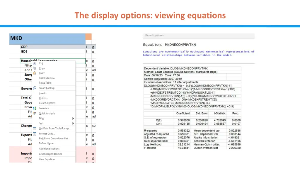 the display options viewing equations