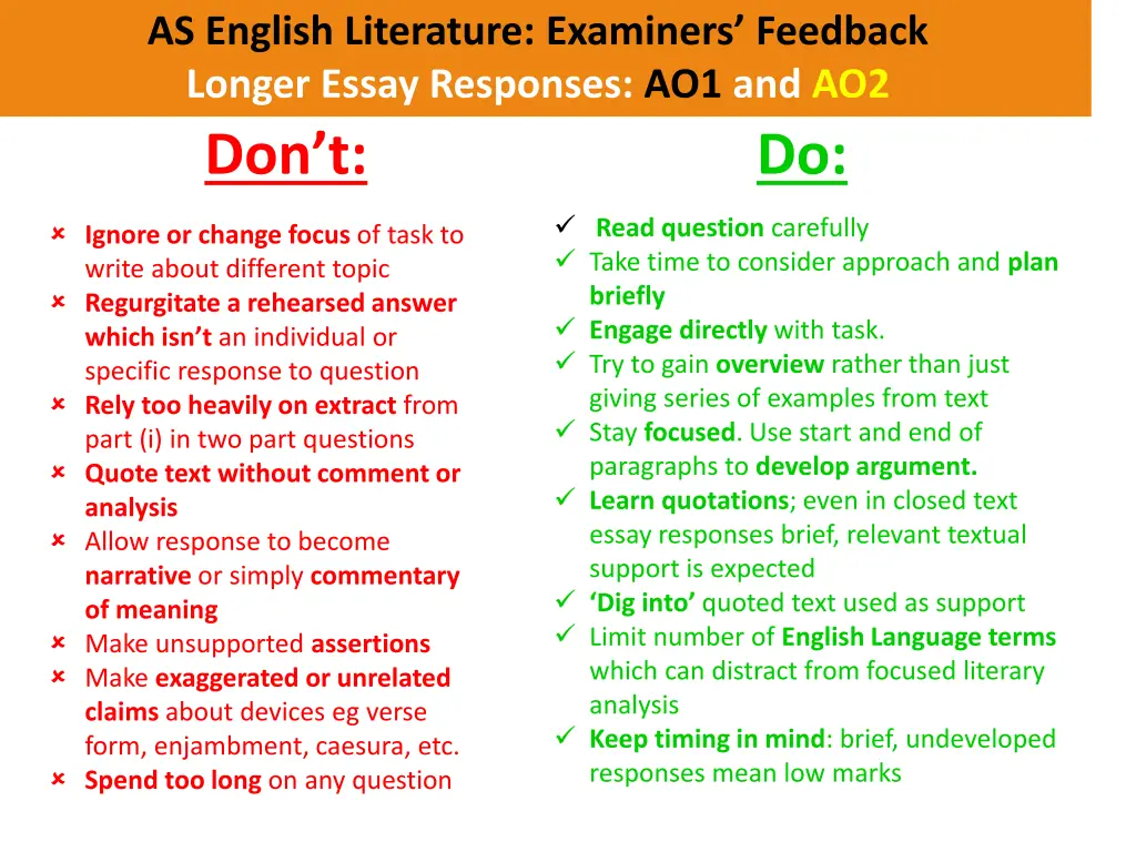 as english literature examiners feedback longer