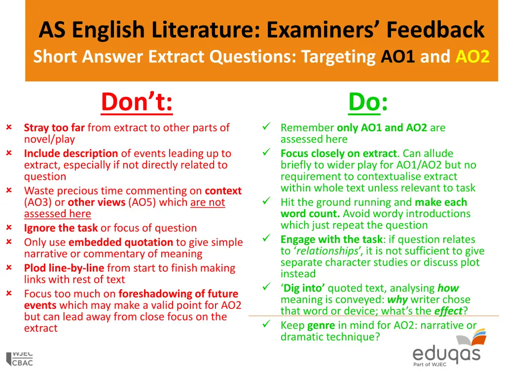 as english literature examiners feedback short