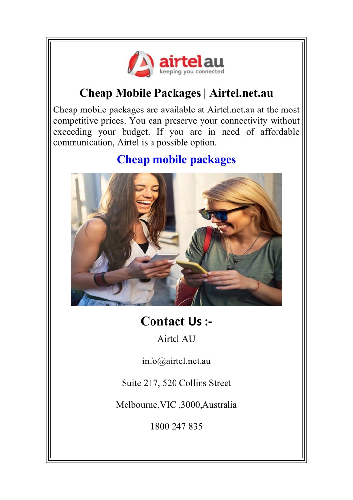 cheap mobile packages airtel net au