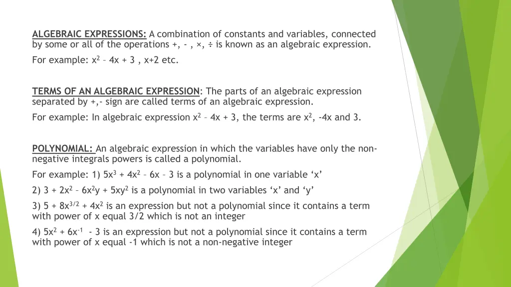 algebraic expressions a combination of constants