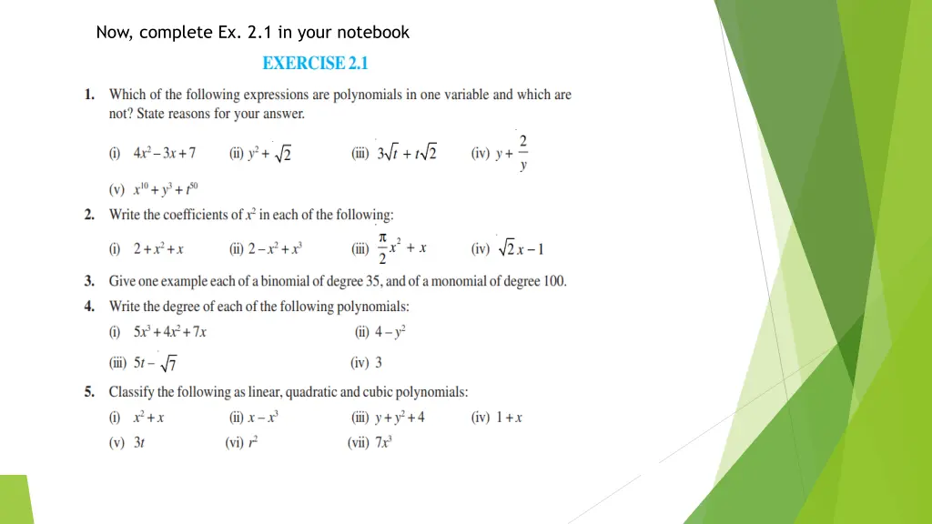 now complete ex 2 1 in your notebook