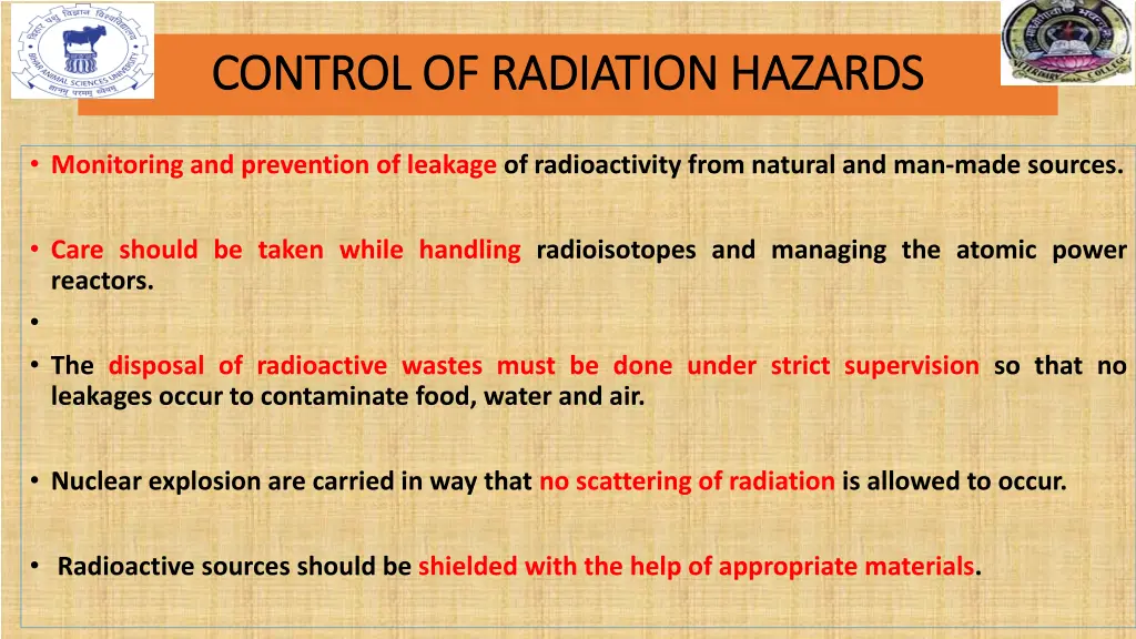 control of radiation hazards control of radiation